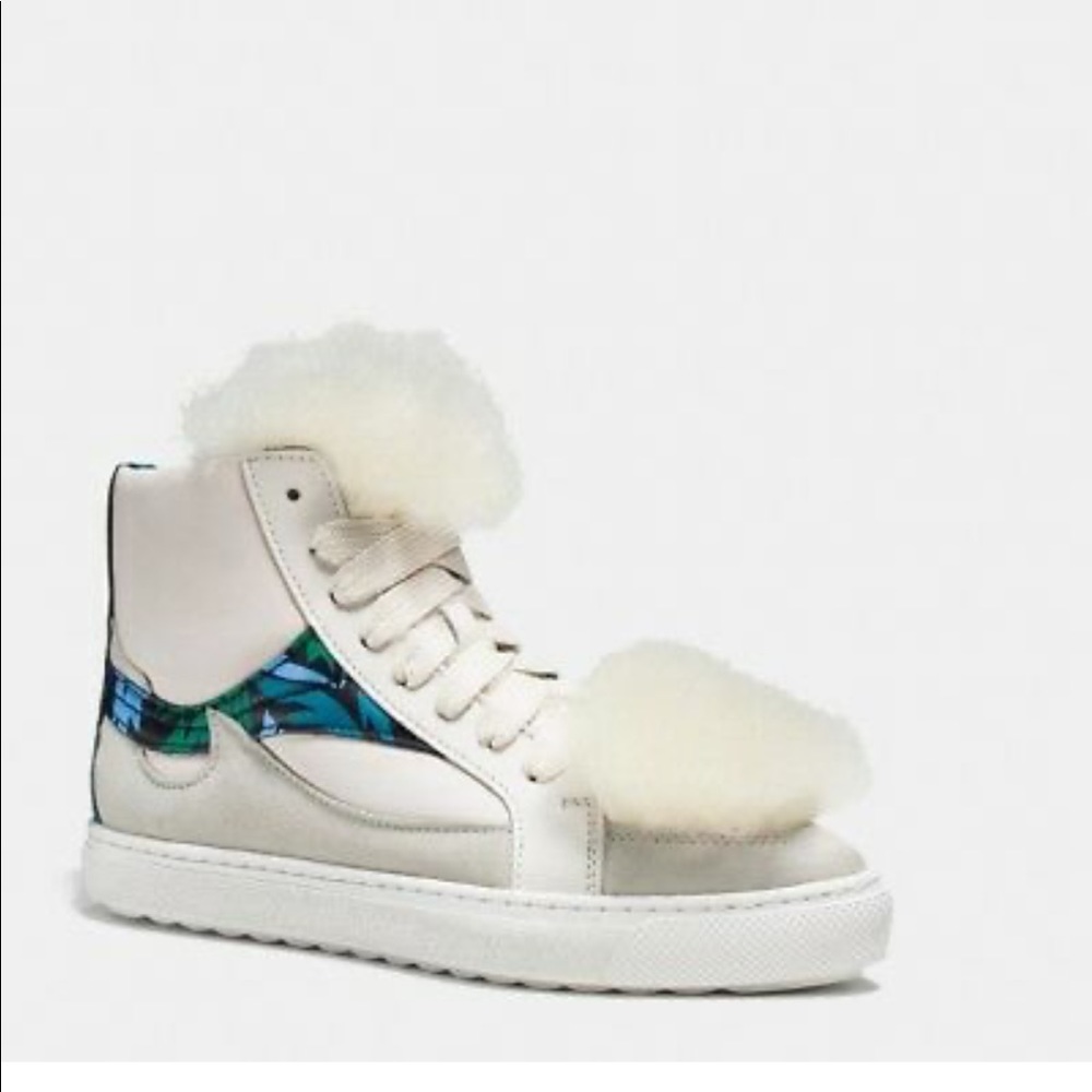 COACH C203 Shearling Pointing Toe Hi Top Sneakers